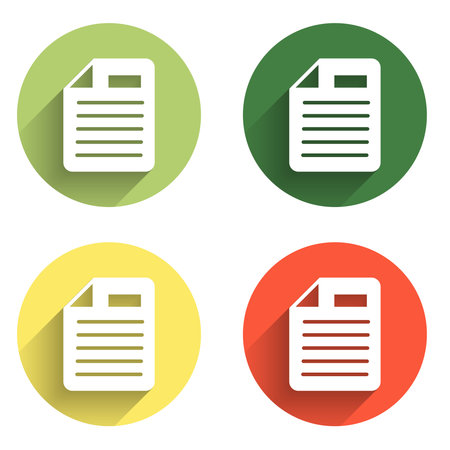 Set File document icon isolated with long shadow background. Checklist icon. Business concept. Color circle button. Vector.のイラスト素材