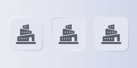 Gray Babel tower bible story icon isolated on gray background. Set icons in square buttons. Vector.のイラスト素材