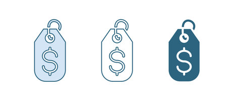 Blue Price tag with dollar icon isolated on white background. Badge for price. Sale with dollar symbol. Promo tag discount. Vector.のイラスト素材