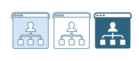 Blue Online education and graduation icon isolated on white background. Online teacher on monitor. Webinar and video seminar learning. Vector.のイラスト素材