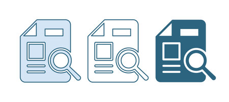Blue Document with graph chart icon isolated on white background. Report text file icon. Accounting sign. Audit, analysis, planning. Vector.のイラスト素材
