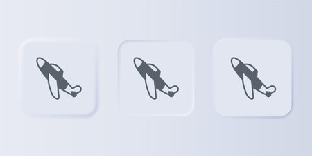 Gray Toy plane icon isolated on gray background. Flying airplane icon. Airliner sign. Set icons in square buttons. Vector.のイラスト素材