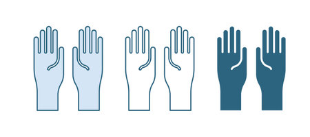 Blue Rubber gloves icon isolated on white background. Latex hand protection sign. Housework cleaning equipment symbol. Vector.のイラスト素材