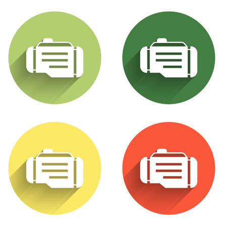 Set Check engine icon isolated with long shadow background. Color circle button. Vector.のイラスト素材