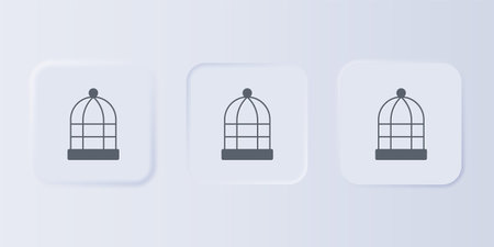 Gray Cage for birds icon isolated on gray background. Set icons in square buttons. Vector.のイラスト素材