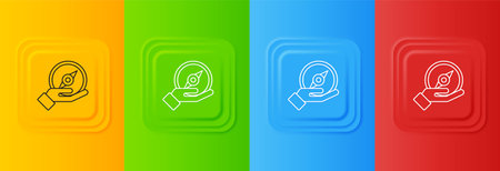 White Compass icon isolated on colorful background. Windrose navigation symbol. Wind rose sign. Set icons in square buttons. Vector.のイラスト素材