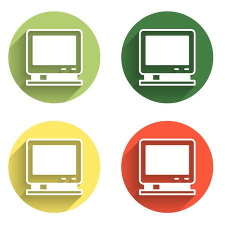 Set Retro tv icon isolated with long shadow background. Television sign. Color circle button. Vector.のイラスト素材