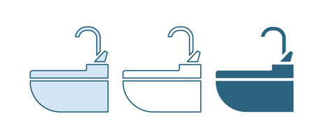 Blue Washbasin with water tap icon isolated on white background. Vector.のイラスト素材
