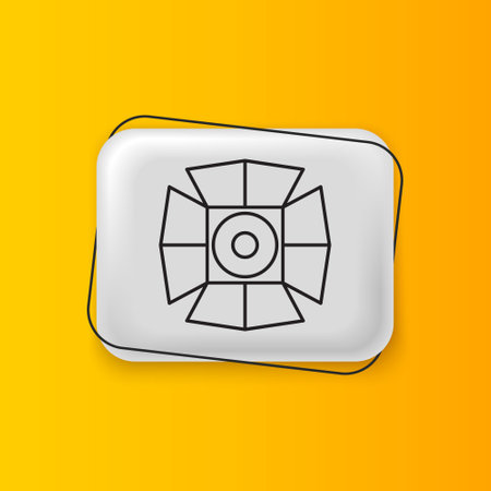 Black Movie spotlight icon isolated on yellow background. Light Effect. Scene, Studio, Show. Silver rectangle button. Vector.のイラスト素材
