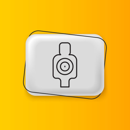 Black Human target sport for shooting icon isolated on yellow background. Clean target with numbers for shooting range or shooting. Silver rectangle button. Vector.のイラスト素材