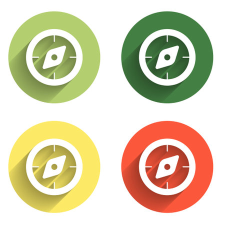 Set Compass icon isolated with long shadow background. Windrose navigation symbol. Wind rose sign. Color circle button. Vector.のイラスト素材