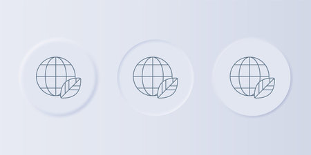 Gray Earth globe and leaf icon isolated on gray background. World or Earth sign. Geometric shapes. Environmental concept. Set icons in square buttons. Vector.のイラスト素材