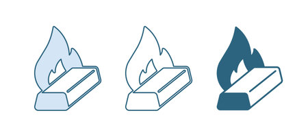 Blue Molten gold being poured icon isolated on white background. Molten metal poured from ladle. Vector.のイラスト素材