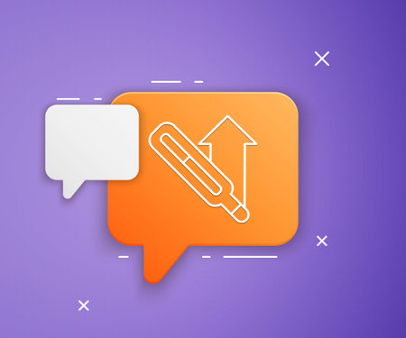 White Medical thermometer for medical examination icon isolated on purple background. Orange speech bubble symbol. Vector.のイラスト素材