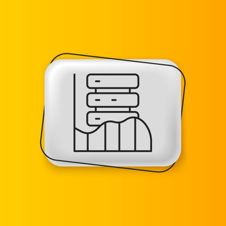 Black Server, Data, Web Hosting icon isolated on yellow background. Silver rectangle button. Vector.のイラスト素材