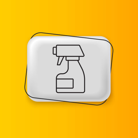 Black Cleaning spray bottle with detergent liquid icon isolated on yellow background. Stain remover. Silver rectangle button. Vector.のイラスト素材