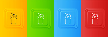 White Cactus peyote in pot icon isolated on colorful background. Plant growing in a pot. Potted plant sign. Set icons in square buttons. Vector.のイラスト素材