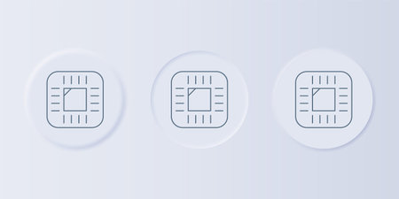 Gray Computer processor with microcircuits CPU icon isolated on gray background. Chip or cpu with circuit board. Micro processor. Set icons in square buttons. Vector.のイラスト素材