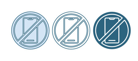 Blue No cell phone icon isolated on white background. No talking and calling sign. Cell prohibition. Vector.のイラスト素材