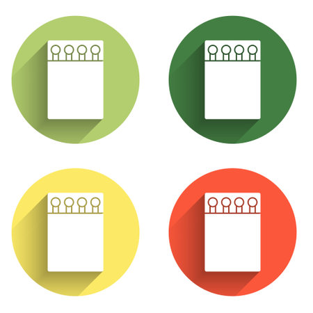 Set Open matchbox and matches icon isolated with long shadow background. Color circle button. Vector.のイラスト素材