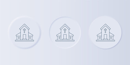 Gray Church building icon isolated on gray background. Christian Church. Religion of church. Set icons in square buttons. Vector.のイラスト素材