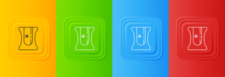 White Pencil sharpener icon isolated on colorful background. Set icons in square buttons. Vector.のイラスト素材