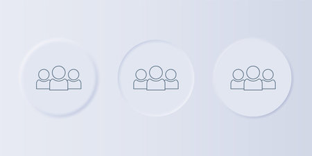 Gray Users group icon isolated on gray background. Group of people icon. Business avatar symbol - users profile icon. Set icons in square buttons. Vector.のイラスト素材