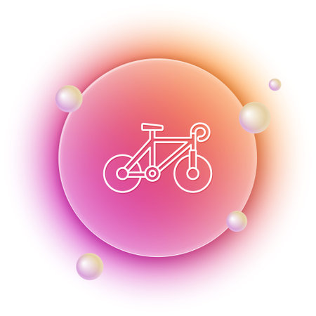 White Bicycle icon isolated on white background. Bike race. Extreme sport. Sport equipment. Orange and pink gradient circle background. Vector.のイラスト素材