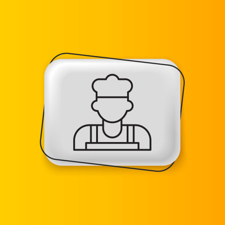 Black Cook icon isolated on yellow background. Chef symbol. Silver rectangle button. Vector.のイラスト素材
