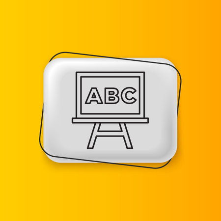 Black Chalkboard icon isolated on yellow background. School Blackboard sign. Silver rectangle button. Vector.のイラスト素材