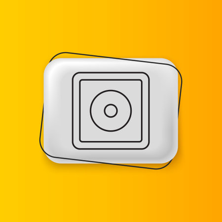 Black Billiard chalk icon isolated on yellow background. Chalk block for billiard cue. Silver rectangle button. Vector.のイラスト素材