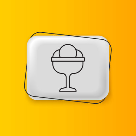 Black Ice cream in the bowl icon isolated on yellow background. Sweet symbol. Silver rectangle button. Vector.のイラスト素材
