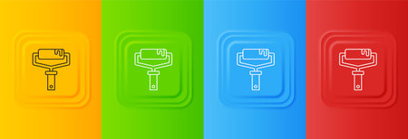 White Paint roller brush icon isolated on colorful background. Set icons in square buttons. Vector.のイラスト素材