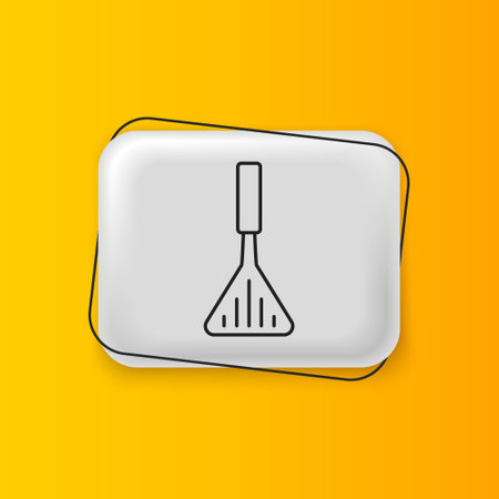 Black Barbecue spatula icon isolated on yellow background. Kitchen spatula icon. BBQ spatula sign. Barbecue and grill tool. Silver rectangle button. Vector.のイラスト素材