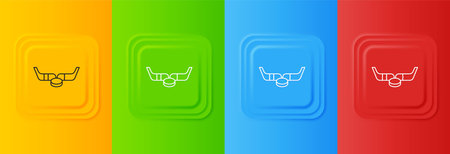White Ice hockey sticks and puck icon isolated on colorful background. Game start. Set icons in...