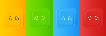 White Croissant icon isolated on colorful background. Set icons in square buttons. Vector.のイラスト素材