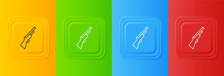 White Hunting gun icon isolated on colorful background. Hunting shotgun. Set icons in square buttons. Vector.のイラスト素材