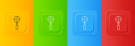 White Spatula icon isolated on colorful background. Kitchen spatula icon. BBQ spatula sign. Barbecue and grill tool. Set icons in square buttons. Vector.のイラスト素材