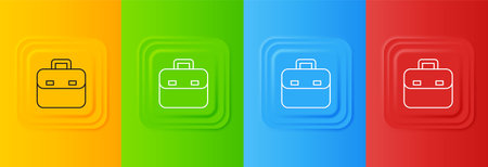 White Briefcase icon isolated on colorful background. Business case sign. Business portfolio. Set icons in square buttons. Vector.のイラスト素材