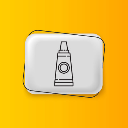 Black Tube with paint palette icon isolated on yellow background. Silver rectangle button. Vector.のイラスト素材