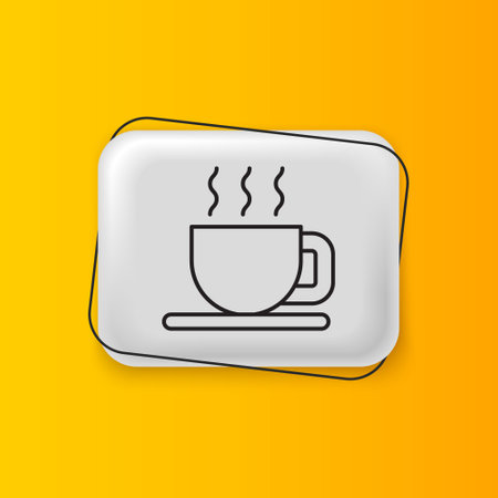 Black Cup of tea icon isolated on yellow background. Silver rectangle button. Vector.のイラスト素材