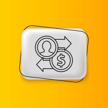 Black Job promotion exchange money icon isolated on yellow background. Success, achievement, motivation business symbol, growth. Silver rectangle button. Vector.のイラスト素材