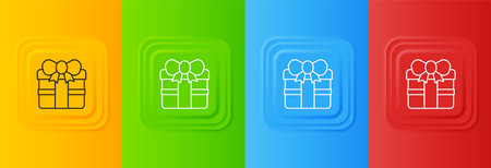 White Gift box icon isolated on colorful background. Happy Birthday. Set icons in square buttons. Vector.のイラスト素材