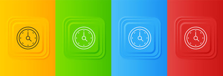 White Clock icon isolated on colorful background. Time symbol. Set icons in square buttons. Vector.のイラスト素材
