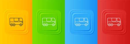 White Bus icon isolated on colorful background. Transportation concept. Bus tour transport. Tourism or public vehicle symbol. Set icons in square buttons. Vector.のイラスト素材