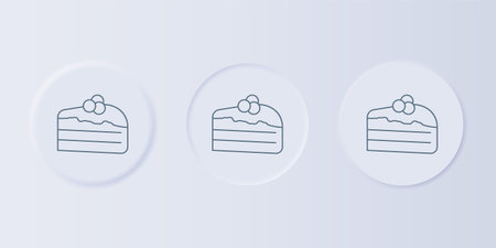 Gray Piece of cake icon isolated on gray background. Happy Birthday. Set icons in square buttons....