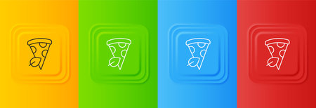 White Vegan pizza slice icon isolated on colorful background. Set icons in square buttons. Vector.のイラスト素材
