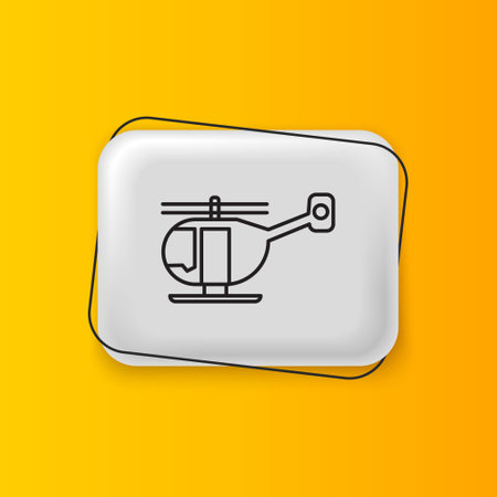 Black Helicopter aircraft vehicle icon isolated on yellow background. Silver rectangle button. Vector.のイラスト素材