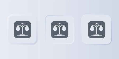 Gray Scales of justice icon isolated on gray background. Court of law symbol. Balance scale sign. Set icons in square buttons. Vector.のイラスト素材