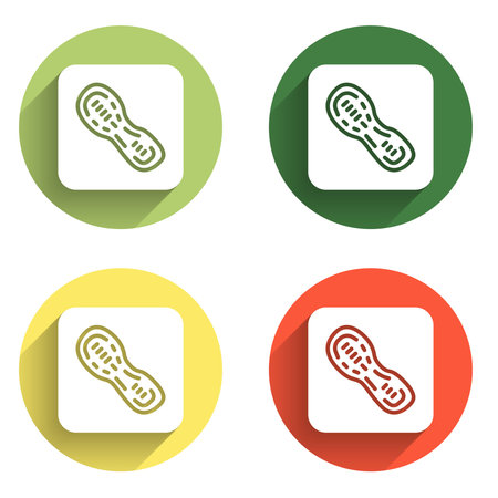 Set Human footprints shoes icon isolated with long shadow background. Shoes sole. Color circle button. Vector.のイラスト素材
